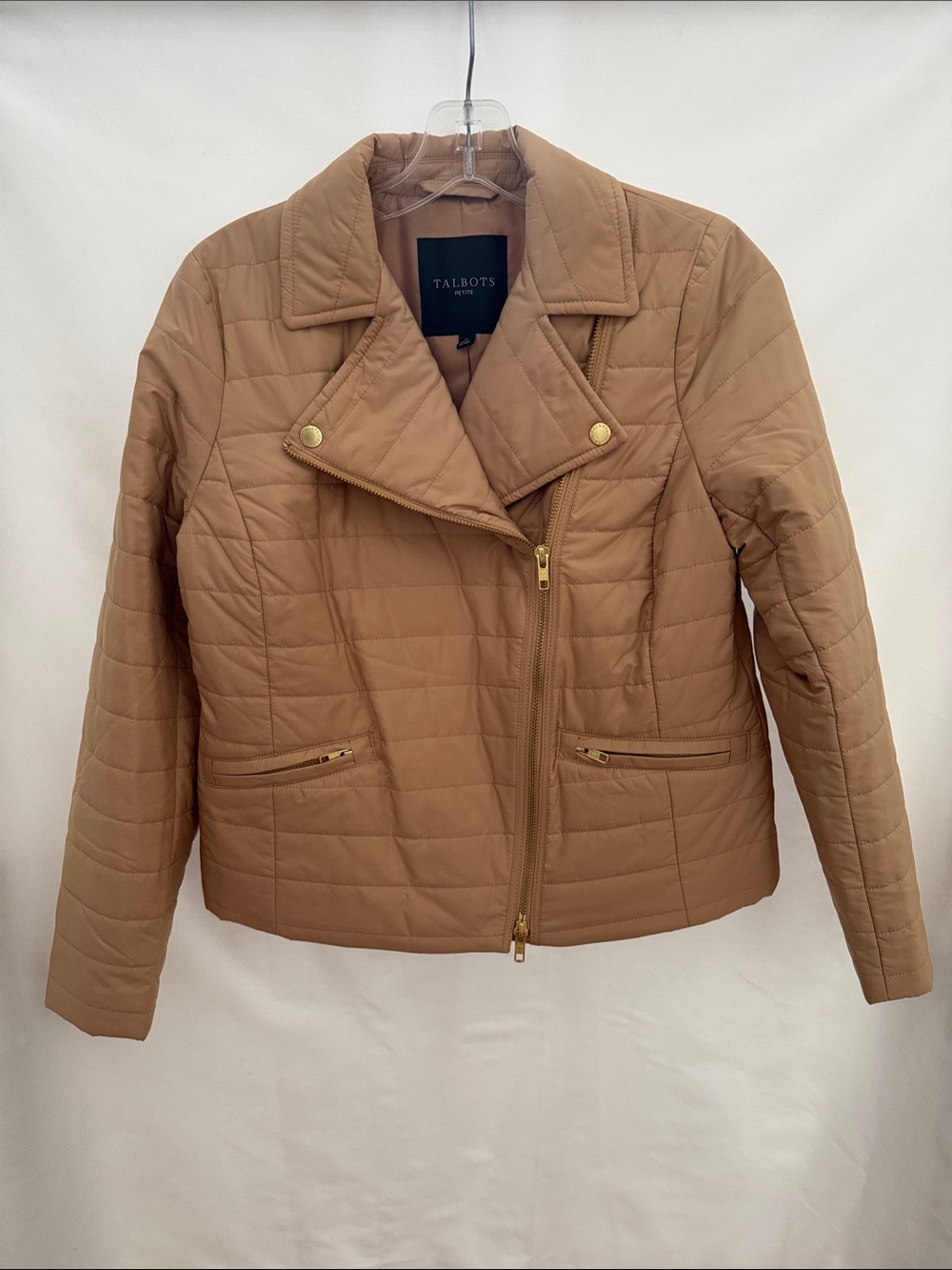 Talbots Quilted Moto Jacket - Tan/Camel Size P